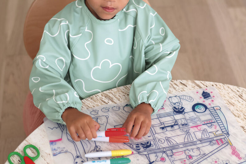 2 in 1 Evolutionary Bib with removable handle and foldable pocket - Sage Green