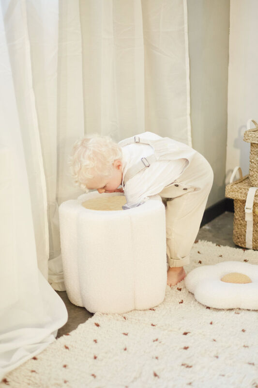 Pouf + Coffre &agrave; jouets Fleur blanc cass&eacute;