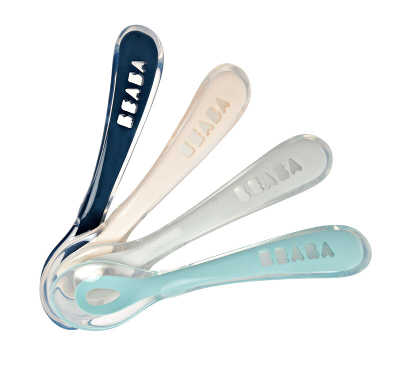 Set of 4 2nd age silicone spoon blue