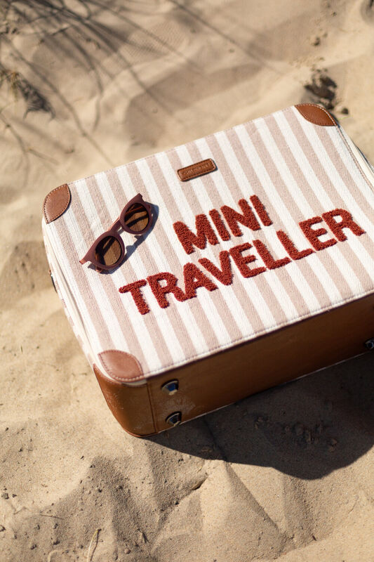 Mini Traveller Kids Suitcase   - Rayures - Nude/Terracotta