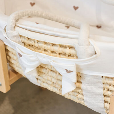 Moses Basket - Natural + Jersey Cover Hearts