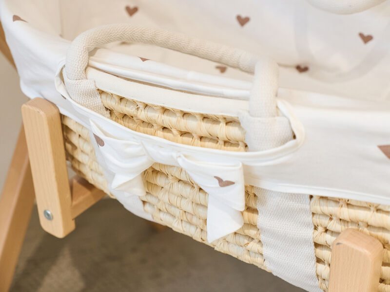 Moses Basket - Natural + Jersey Cover Hearts