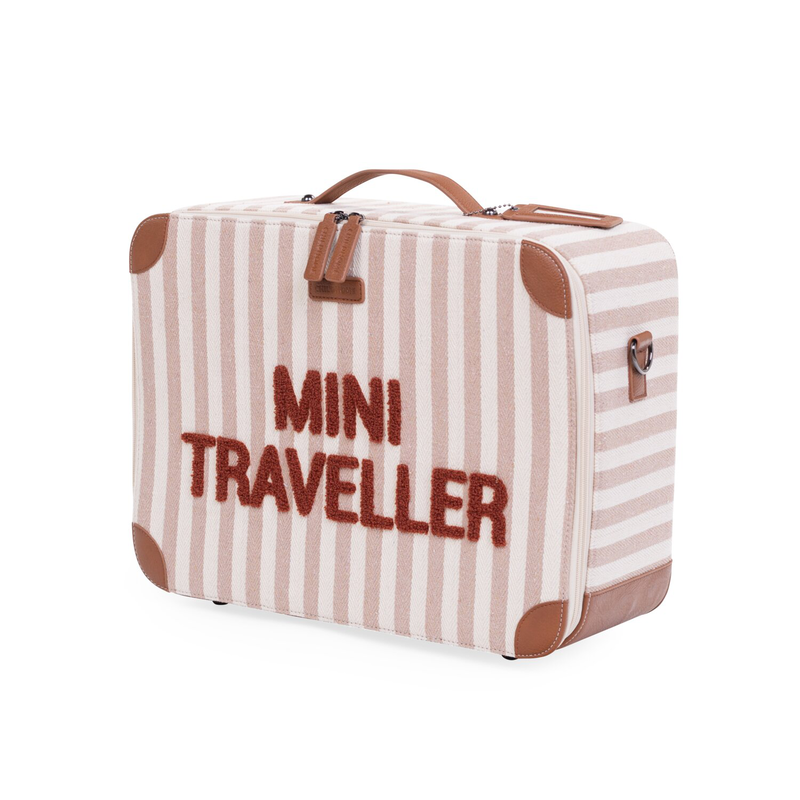 Mini Traveller Kids Suitcase   - Rayures - Nude/Terracotta
