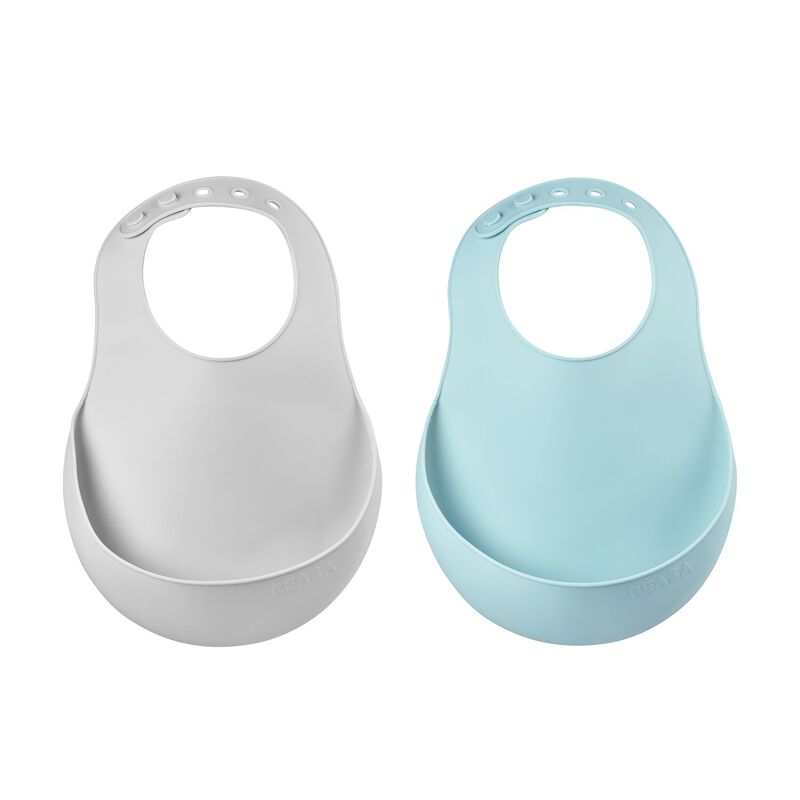 Lot de 2 bavoirs silicone Bleu clair/Gris