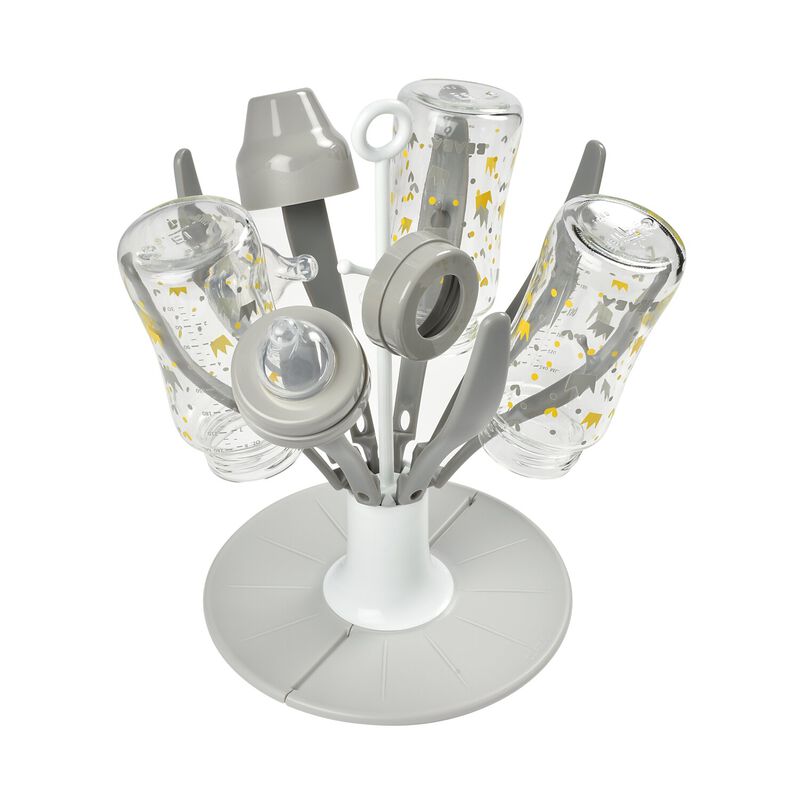 Flower foldable baby bottle drainer grey
