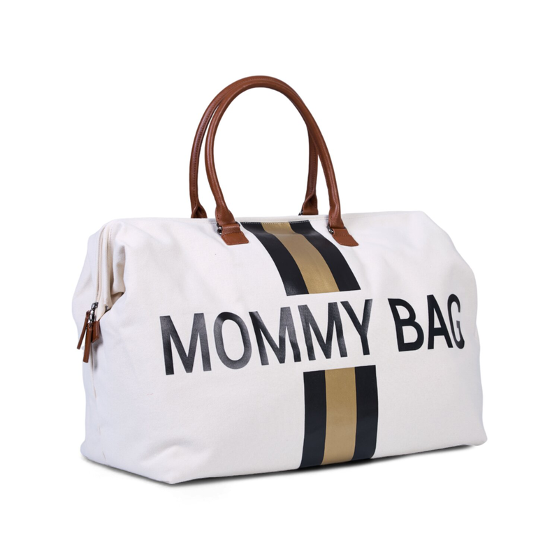 Mommy Bag - Canvas white stripes black/gold
