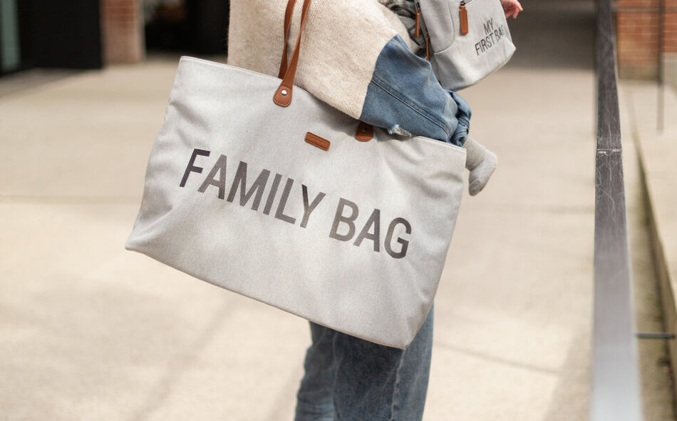 Family Bag - Righe Cotone Grigio