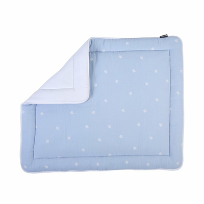 Laufgitter Einlage - 75x95 Cm - Musselin Blume - Blau