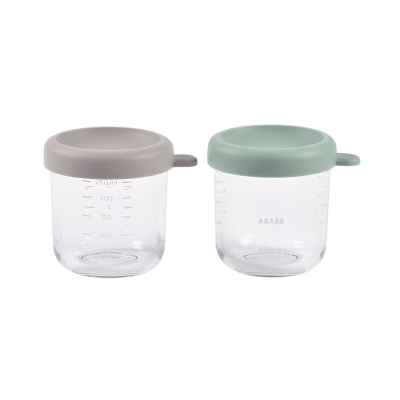 Set of 2 Glass Baby Food Jars 250ML - Mineral/Sage Green
