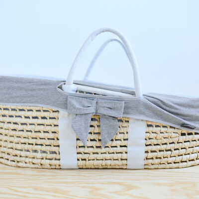 Moses Basket - Natural + Jersey Cover Grey