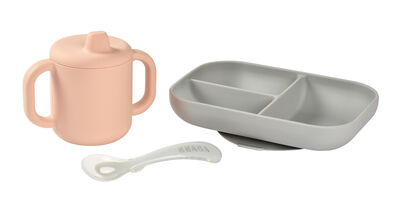 Silicone learning set + cup pink