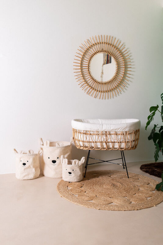 Rattan cradle metal legs + cover offwhite