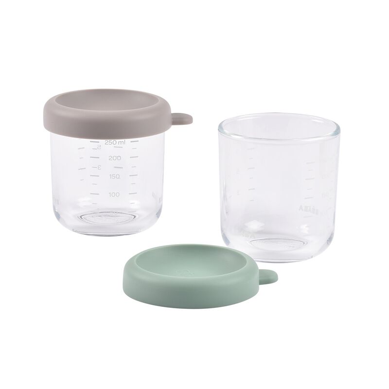 Set of 2 Glass Baby Food Jars 250ML - Mineral/Sage Green