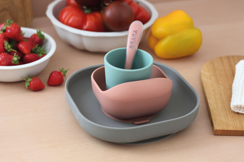 Coffret repas silicone 4 pi&egrave;ces - Min&eacute;ral/Terracotta
