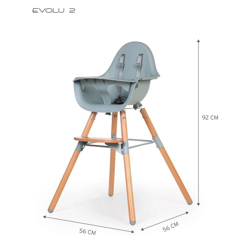 Evolu Chaise Haute - Réglable En Hauteur (50-75 Cm/*90 Cm) - Naturel Menthe (Childhome) - Image 17