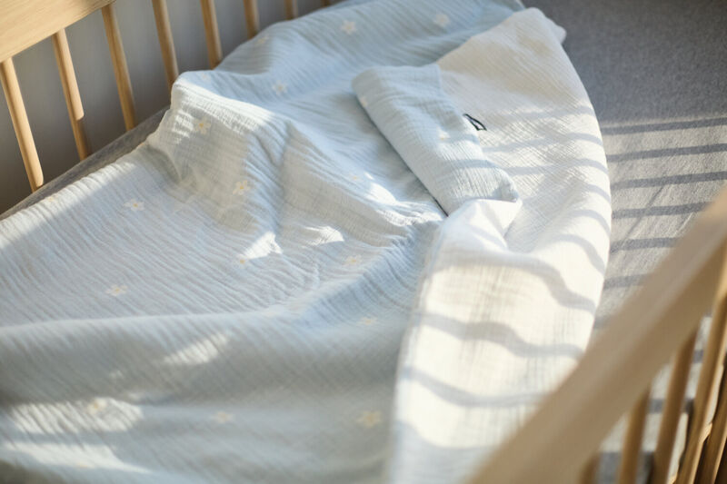 Babydecke - 80x100 cm - Musselin Blume - Blau