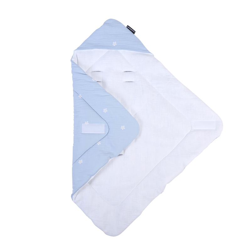 Wickeldecke Universal - 75x75 Cm -  Musselin Blume - Blau