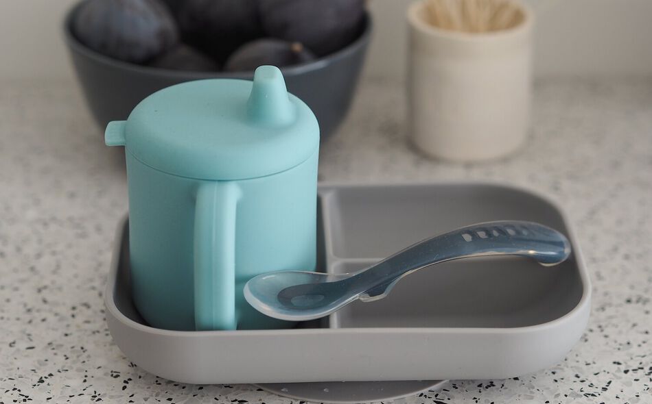 Lern-Set aus Silikon + Tasse blue