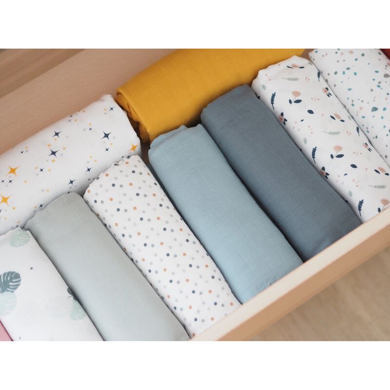 Set of 2 XXL cotton muslins wraps mirage grey/jungle 