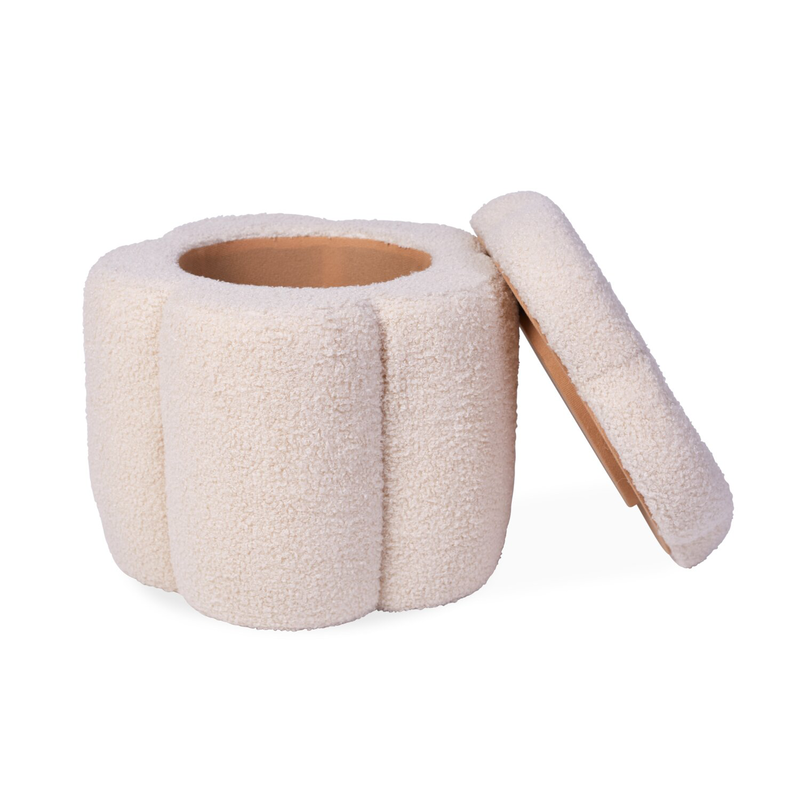 Pouf + Coffre &agrave; jouets Fleur blanc cass&eacute;
