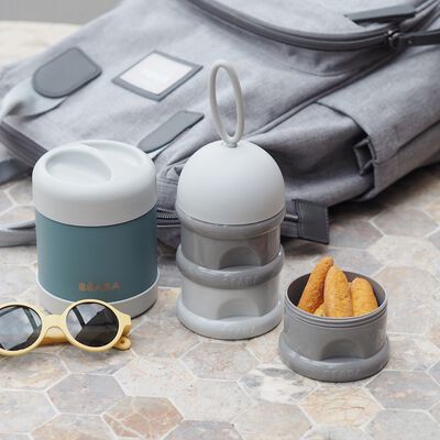 Boite doseuse de lait 3 compartiments empilables Gris