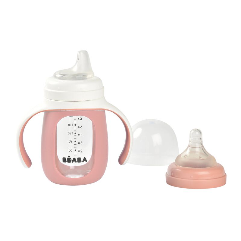 Biberon d'apprentissage en verre 2 en 1 - 210ml Vieux rose