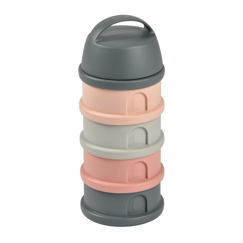 Formula milk container 4 compartments mineral grey /pink