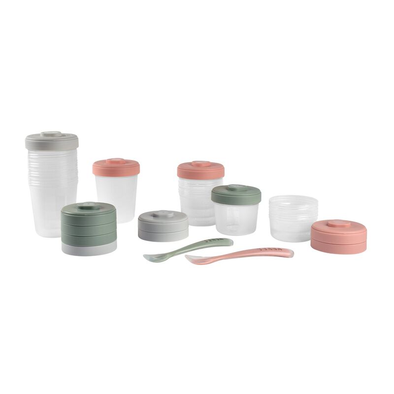 Pack premiers repas (12 portions + 2 cuill&egrave;res) Eucalyptus/Rose/Gris