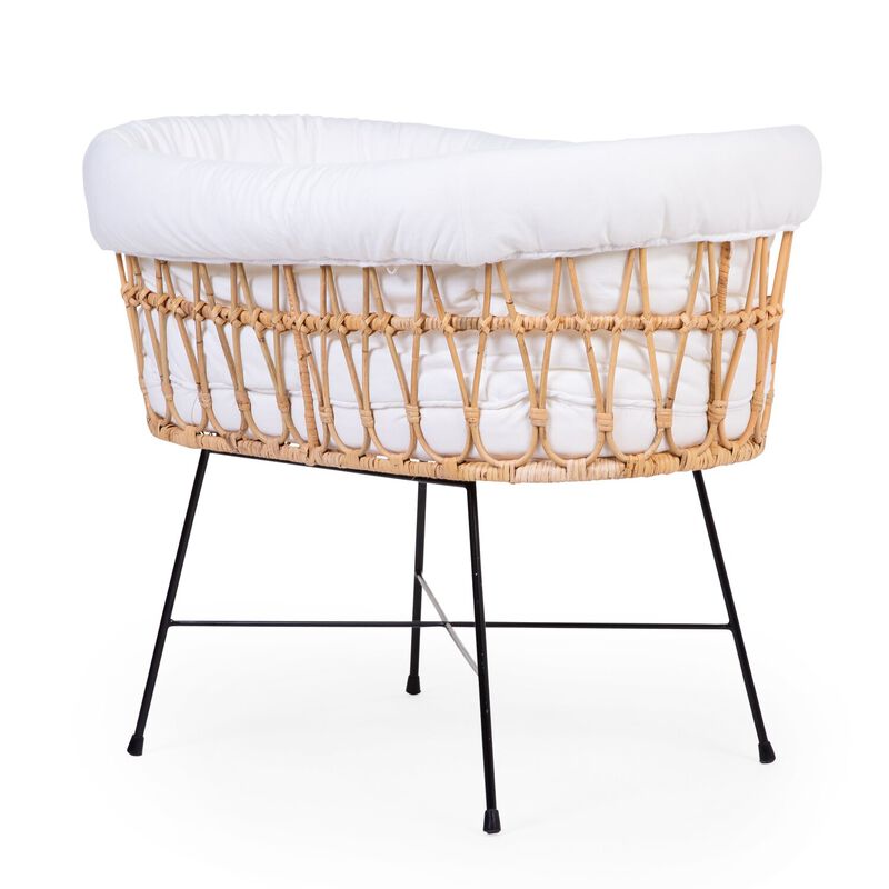 Rattan cradle metal legs + cover offwhite