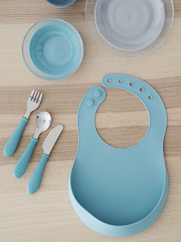 Lot de 2 bavoirs silicone Bleu clair/Gris