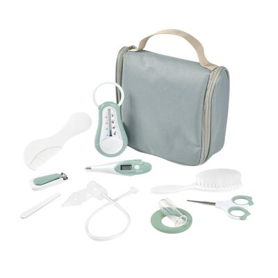 Toilettas met 10 accessoires - Saliegroen