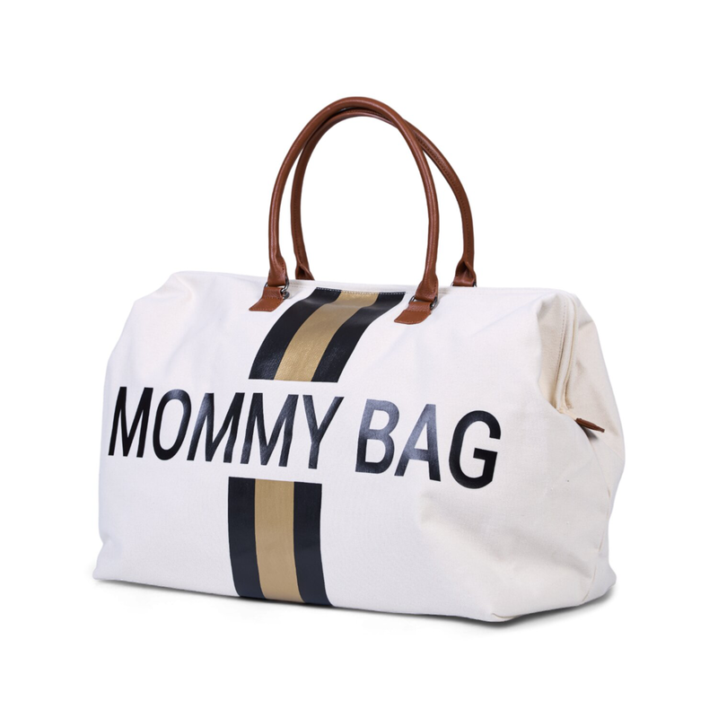 Mommy Bag - Canvas white stripes black/gold