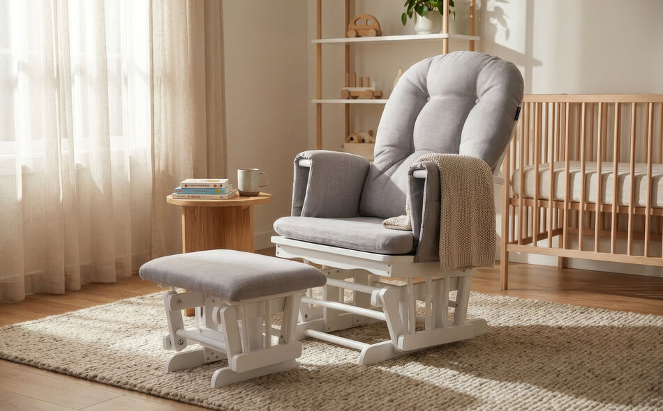 Fauteuil A Bascule Avec Repose-Pied - Canvas - Gris