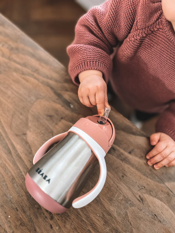 Tasse paille inox 250ml Vieux rose