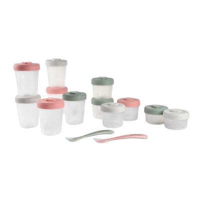 Pack premiers repas (12 portions + 2 cuill&egrave;res) Eucalyptus/Rose/Gris