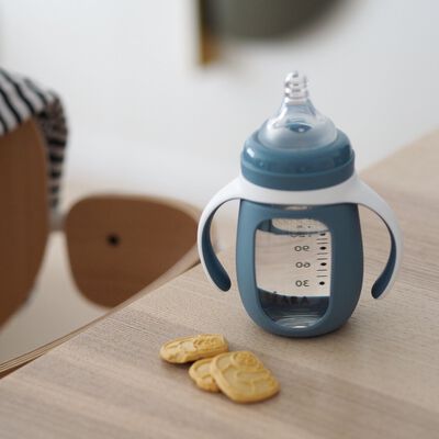 Biberon d'apprentissage en verre 2 en 1 - 210ml Bleu