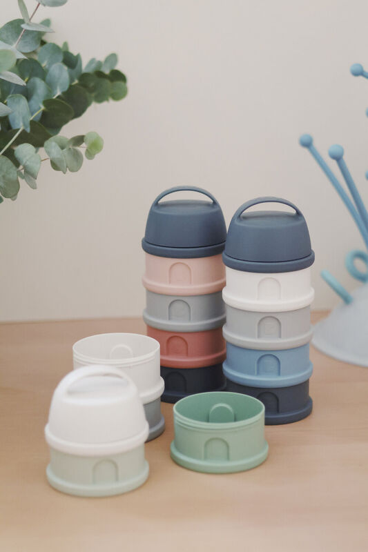 Formula milk container 4 compartments mineral grey /pink