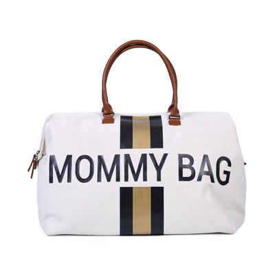 Mommy Bag - Canvas white stripes black/gold