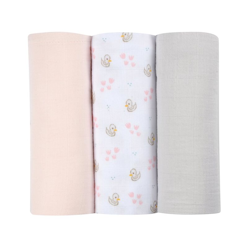 Set of 3 Cotton Muslin Swaddle Blankets swans
