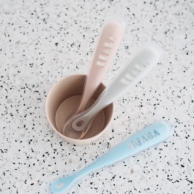 1st stage 2 silicone spoon set + carry box grey/blue