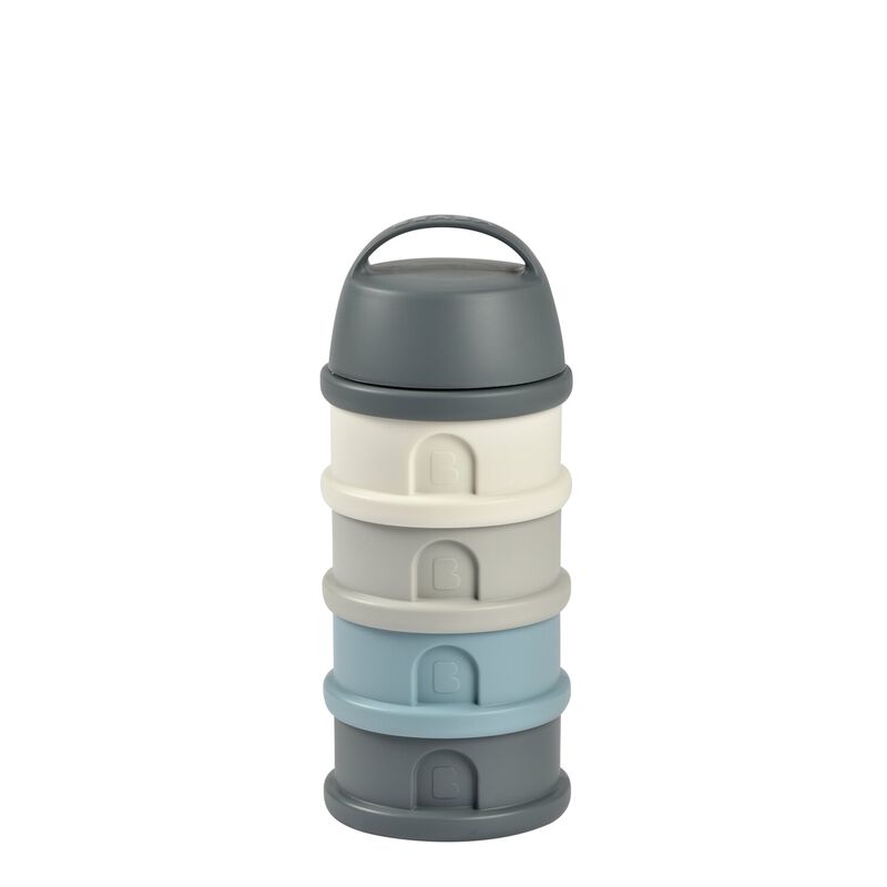 Formula milk container 4 compartments mineral grey / blue