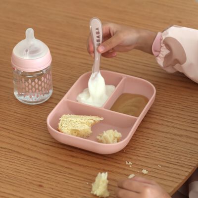 Set repas Silicone - Assiette compartiment&eacute;e et cuill&egrave;re 2&egrave;me &acirc;ge Barbe &agrave; Papa