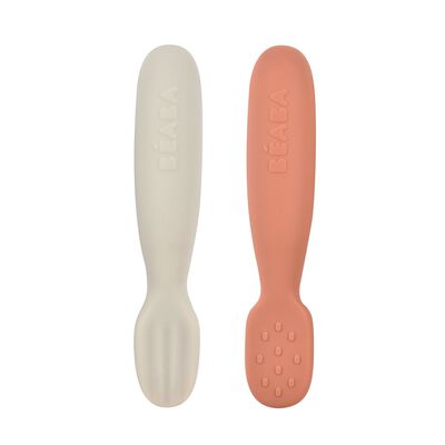 Lot 2 pr&eacute;-cuill&egrave;res d'apprentissage silicone Terracotta/Gris velours