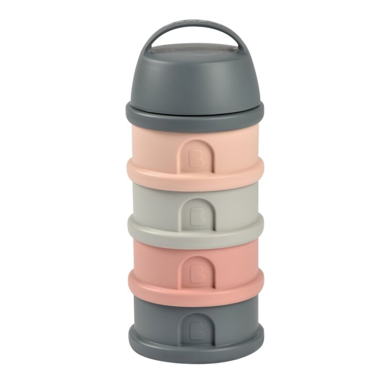 Formula milk container 4 compartments mineral grey /pink