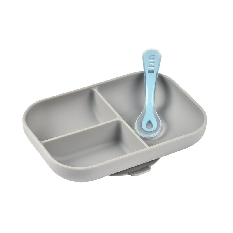  Silicone Suction Plate and Spoon Set grey
