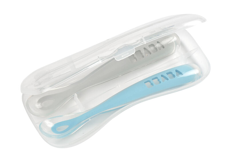 Juego de 3 cucharas de silicona para bebé (azul) Cuchara de silicona  irrompible para bebé, cucharas para bebés de 6 meses en adelante,  utensilios para