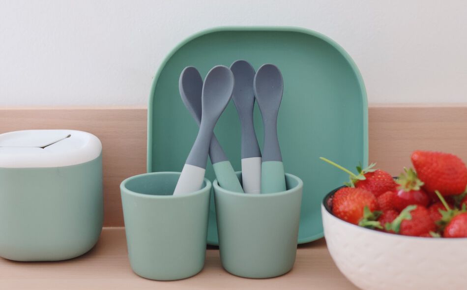 Set of 4 1st Stage Two-Tone Silicone Spoons - Mineral
