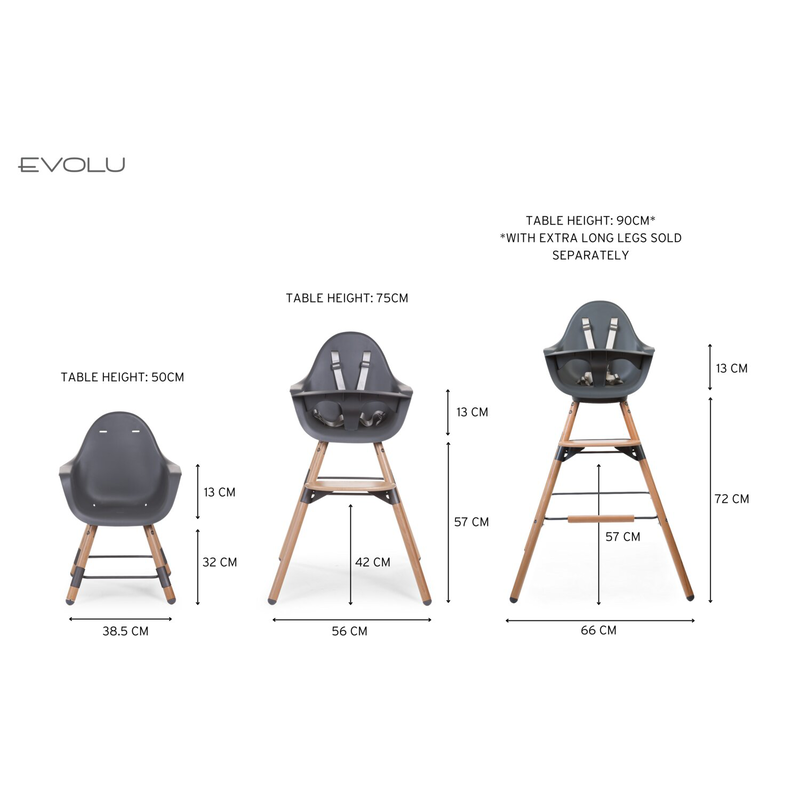 Evolu Chaise Haute - Réglable En Hauteur (50-75 Cm/*90 Cm) - Naturel Anthracite (Childhome) - Image 9