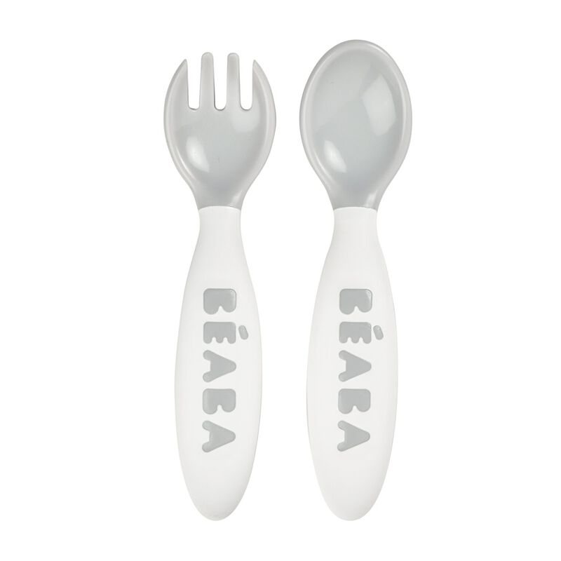 Set mit 2 ergonomischen Besteckteilen 2. Lebensjahr grey
