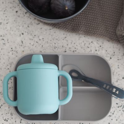 Lern-Set aus Silikon + Tasse blue